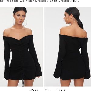 Pretty Little Thing Black Ruched Knit Dress